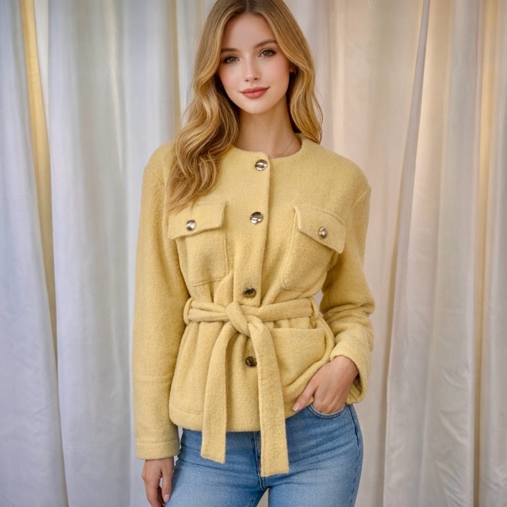 Joie Butter Yellow Belted Soft Button-Down Lady Jacket Size Small